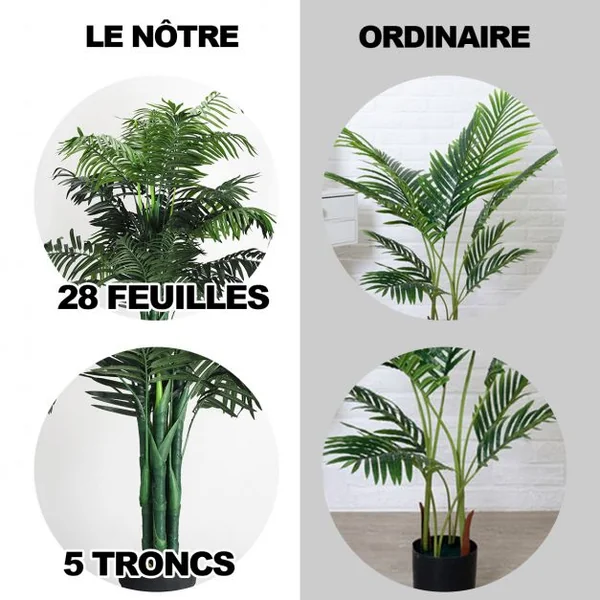 Plante Artificielle 110cm en pot Faux arbre palmier Aréca avec pot pour décoration intérieur ou extérieur, Vert