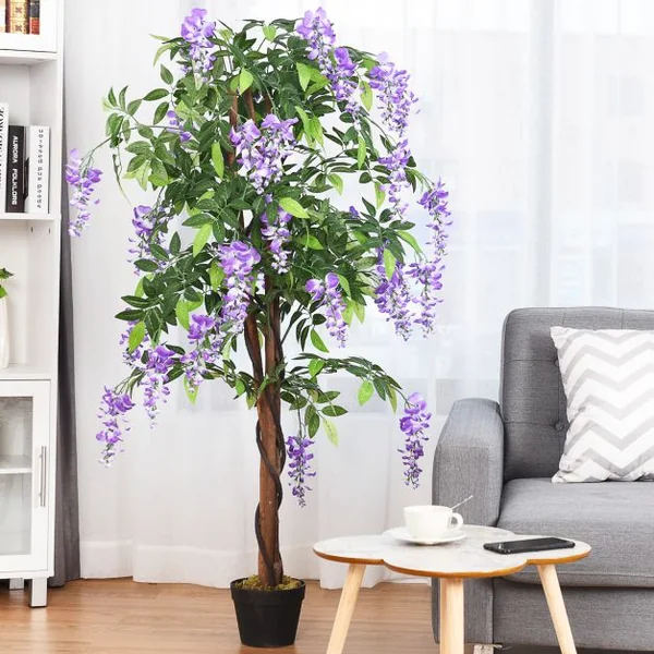 Plante artificielle 150cm en pot Fausse plante Wisteria avec fleurs violettes pour décoration intérieur ou extérieur