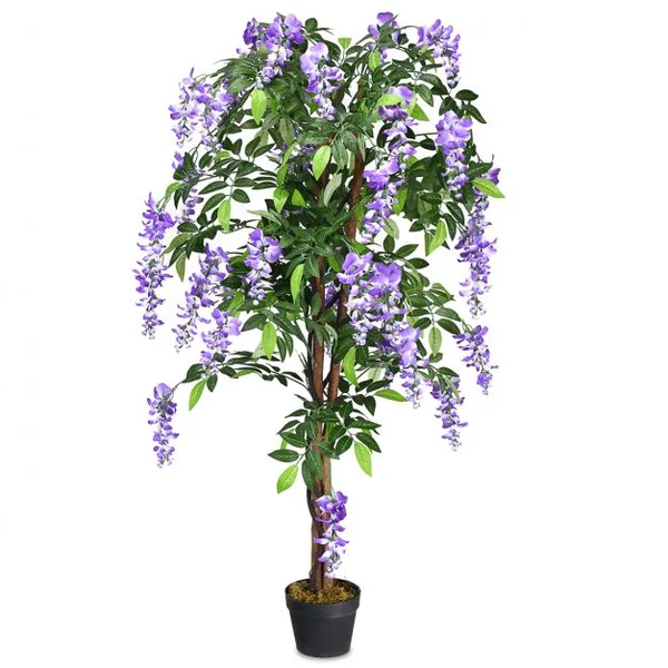 Plante artificielle 150cm en pot Fausse plante Wisteria avec fleurs violettes pour décoration intérieur ou extérieur