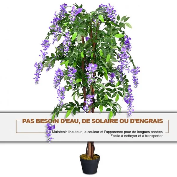 Plante artificielle 150cm en pot Fausse plante Wisteria avec fleurs violettes pour décoration intérieur ou extérieur