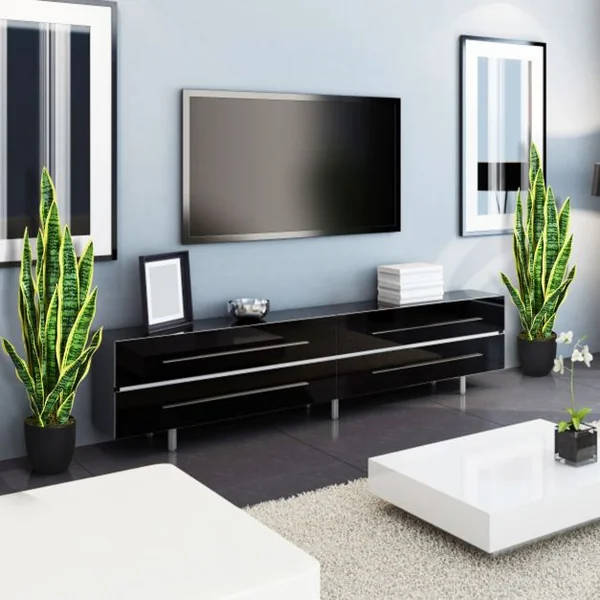 Plante Artificielle 90 cm en Pot 20 Feuilles Sansevieria Trifasciata Déco d’Intérieur en PEVA Ciment PP Vert + Jaune