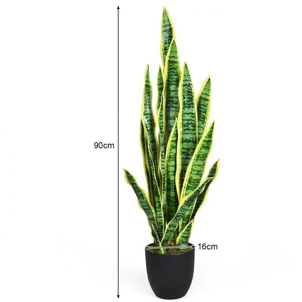 Plante Artificielle 90 cm en Pot 20 Feuilles Sansevieria Trifasciata Déco d’Intérieur en PEVA Ciment PP Vert + Jaune