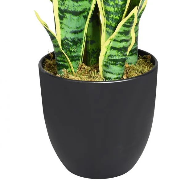 Plante Artificielle 90 cm en Pot 20 Feuilles Sansevieria Trifasciata Déco d’Intérieur en PEVA Ciment PP Vert + Jaune