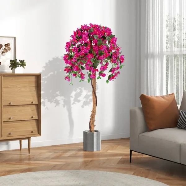 Plante Artificielle de 135CM avec Base en Ciment Fausse Azalées 312 Fleurs 624 Feuilles Sans Entretien pour Salon Balcon