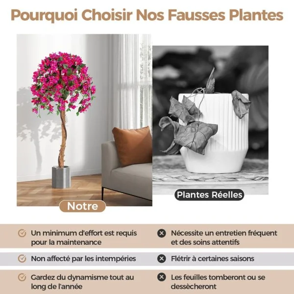 Plante Artificielle de 135CM avec Base en Ciment Fausse Azalées 312 Fleurs 624 Feuilles Sans Entretien pour Salon Balcon
