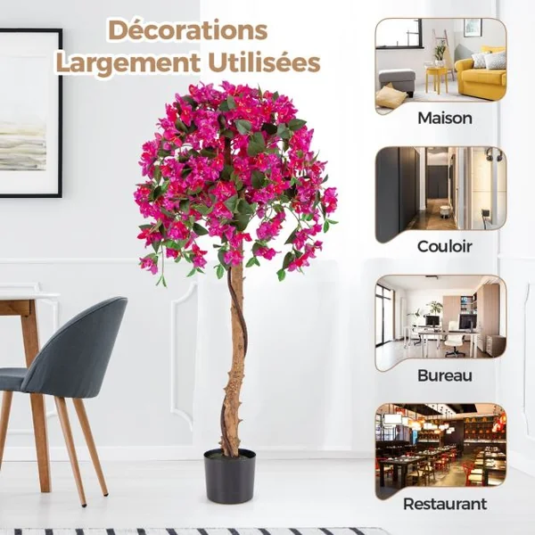 Plante Artificielle de 135CM avec Base en Ciment Fausse Azalées 312 Fleurs 624 Feuilles Sans Entretien pour Salon Balcon