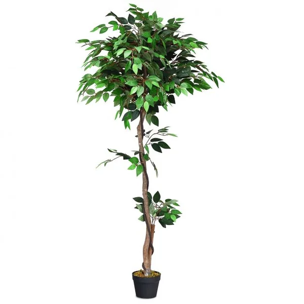 Plante Artificielle de 150 cm Faux Arbre avec Pot Tronc en Bois Feuilles en Polyester intérieur extérieur Ficus Vert