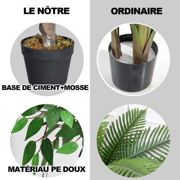 Plante Artificielle de 150 cm Faux Arbre avec Pot Tronc en Bois Feuilles en Polyester intérieur extérieur Ficus Vert