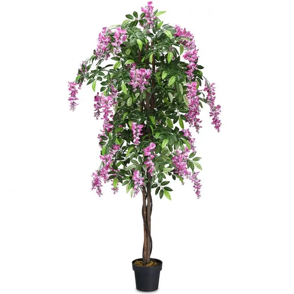 Plante artificielle de 180cm en pot avec fausses fleurs Wisteria Faux arbre avec pot de 17 cm de diamètre Rose