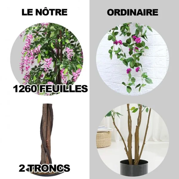 Plante artificielle de 180cm en pot avec fausses fleurs Wisteria Faux arbre avec pot de 17 cm de diamètre Rose