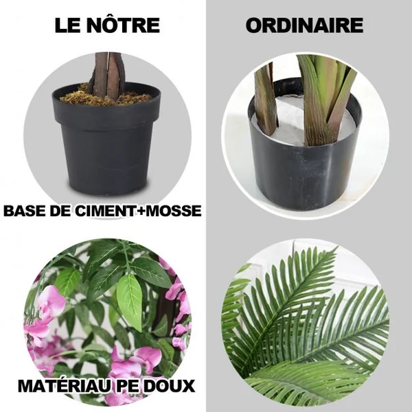 Plante artificielle de 180cm en pot avec fausses fleurs Wisteria Faux arbre avec pot de 17 cm de diamètre Rose