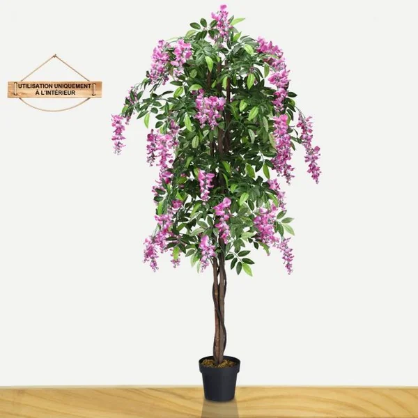 Plante artificielle de 180cm en pot avec fausses fleurs Wisteria Faux arbre avec pot de 17 cm de diamètre Rose