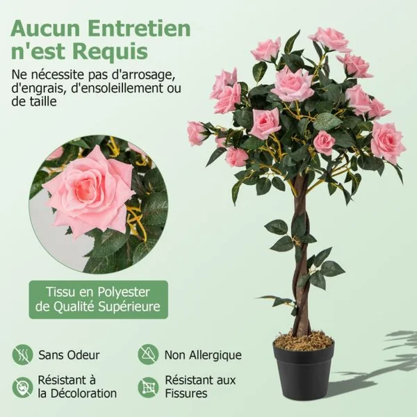 Plante Artificielle en Pot Remplies de Ciment 93CM avec 21 Roses Fausse Rosier à Fleurs avec Décoration Moderne pour Salon Balcon Bureau