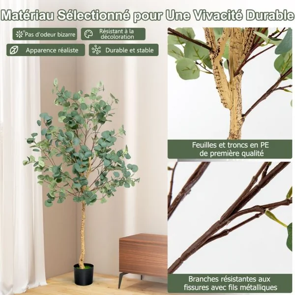 Plante Artificielle Eucalyptus 165 CM avec Pot 517 Feuilles Réglable D'eucalyptus Dollar En Argent Décoration Intérieure