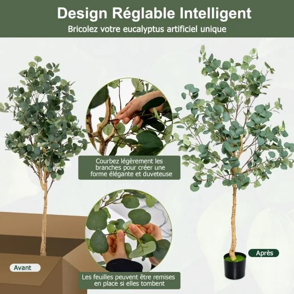 Plante Artificielle Eucalyptus 165 CM avec Pot 517 Feuilles Réglable D'eucalyptus Dollar En Argent Décoration Intérieure