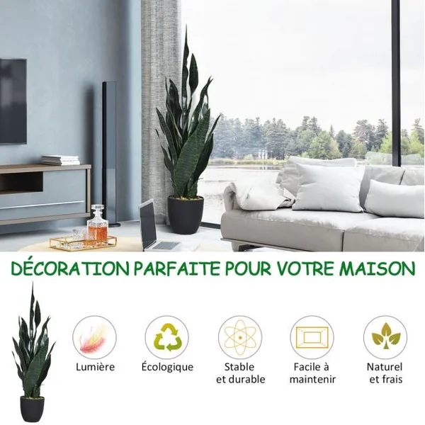 Plante Artificielle Sansevieria avec Pot 20 Hauteur 90 CM 20 Feuilles Décoration