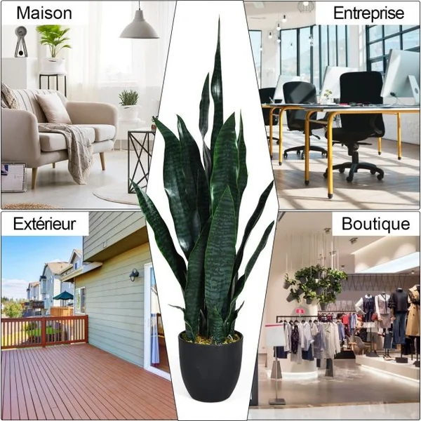 Plante Artificielle Sansevieria avec Pot 20 Hauteur 90 CM 20 Feuilles Décoration