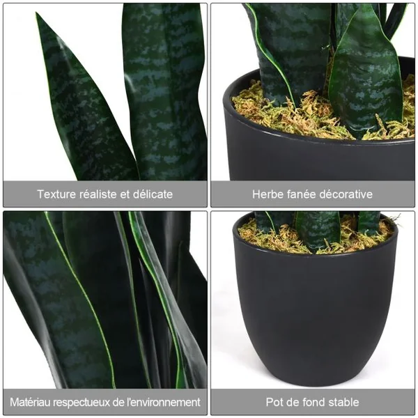 Plante Artificielle Sansevieria avec Pot 20 Hauteur 90 CM 20 Feuilles Décoration