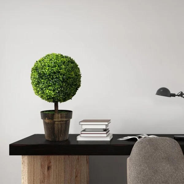 Plante Artificielle Topiaire 2 x Buis Artificiels Ronds Hauteur 55cm Décoration