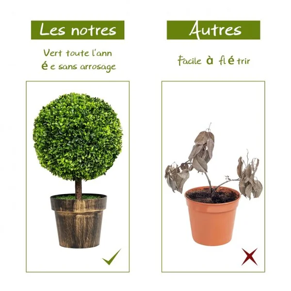 Plante Artificielle Topiaire 2 x Buis Artificiels Ronds Hauteur 55cm Décoration