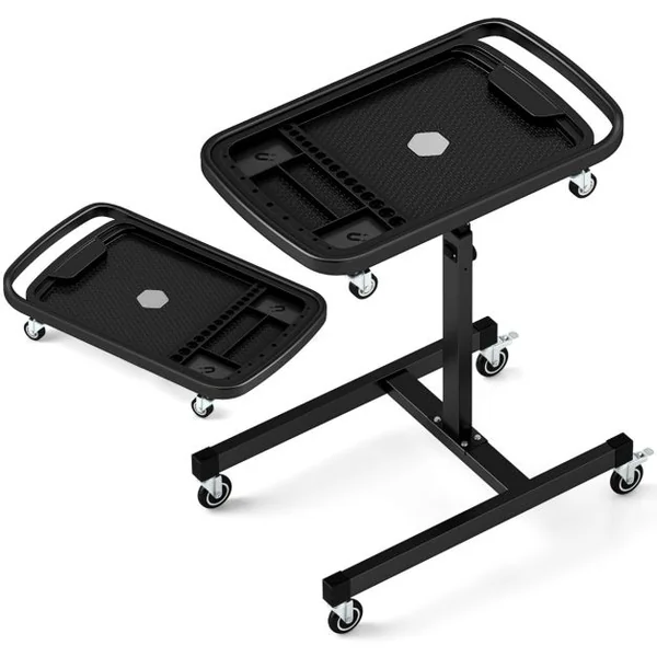 Plateau à Outils Roulant 2 en 1 Table de Travail Réglable en Hauteur Plateau Amovible Chariot à Outils Roulant Capacité 60 kg Noir