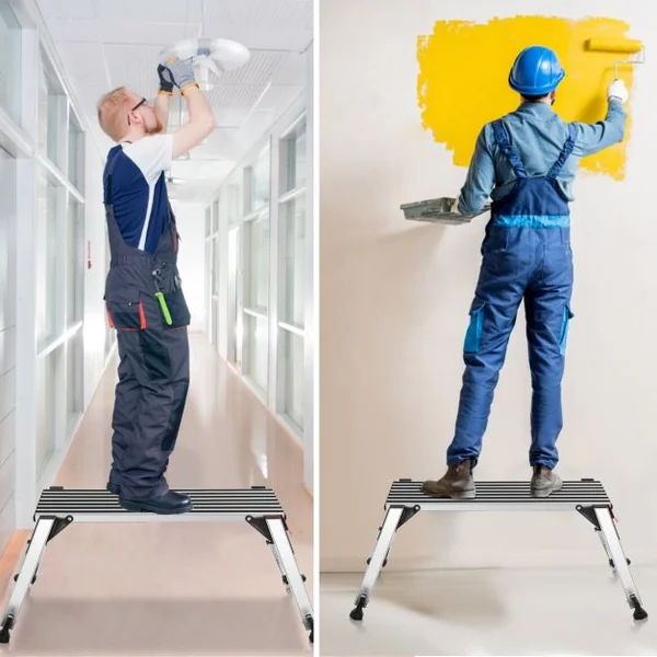 Plateforme de Travail Pliable Sécurisée pour Travaux Surface Antidérapante Capacité 150kg en Aluminium 126x30x49,5cm