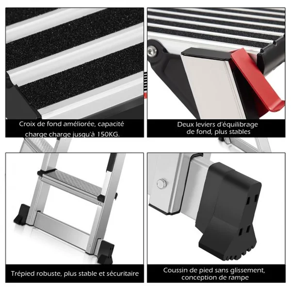 Plateforme de Travail Pliable Sécurisée pour Travaux Surface Antidérapante Capacité 150kg en Aluminium 126x30x49,5cm