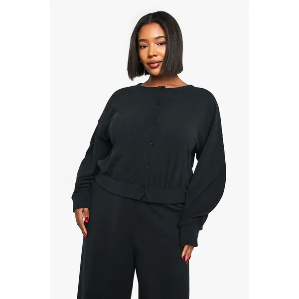 Plus cardigan boutonné côtelé et pantalon à jambes larges