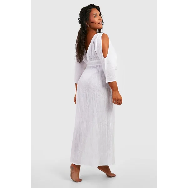 Plus Cheesecloth Robe de plage maxi à épaules dénudées