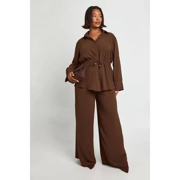 Plus Chemise en tissu à nouer à la taille & Pantalon coordonné