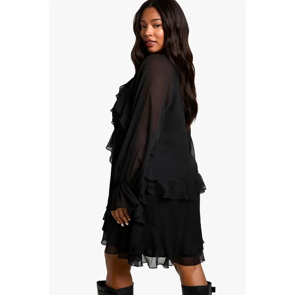 Plus Chiffon Ruffle Smock Dress