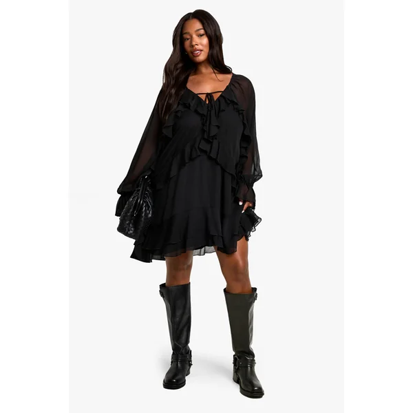 Plus Chiffon Ruffle Smock Dress