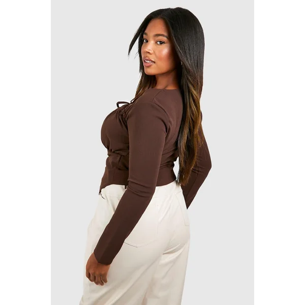 Plus Haut Corset Grande Taille à Lacets à l'Avant et Manches Longues