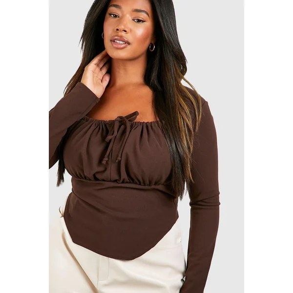 Plus Haut Corset Grande Taille à Lacets à l'Avant et Manches Longues