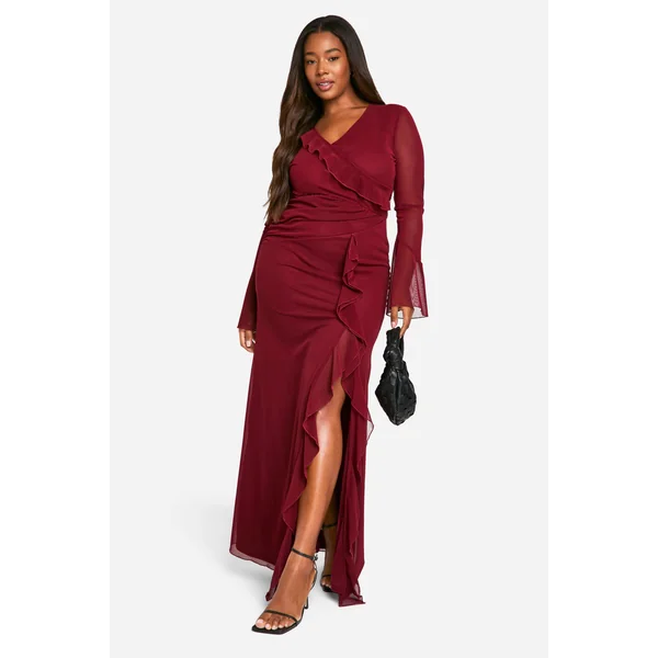 Plus Robe Maxi à Détails Volants et Portefeuille