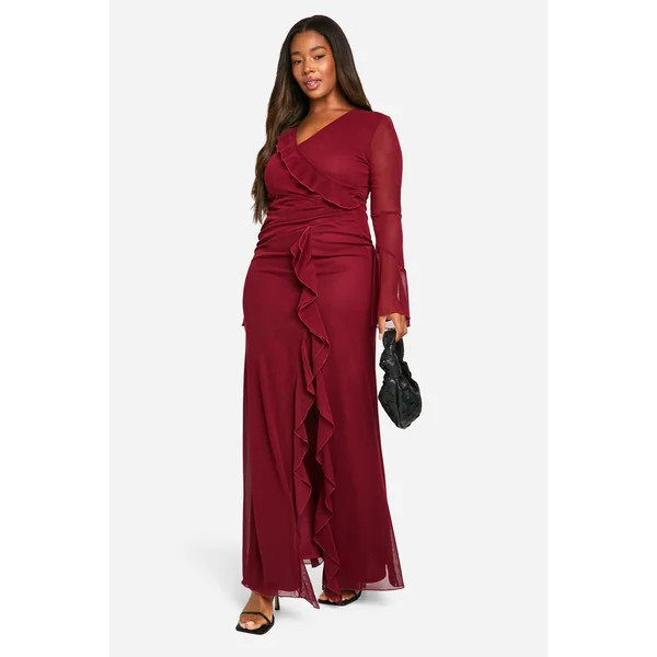 Plus Robe Maxi à Détails Volants et Portefeuille