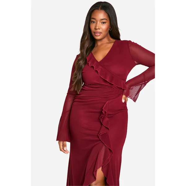 Plus Robe Maxi à Détails Volants et Portefeuille