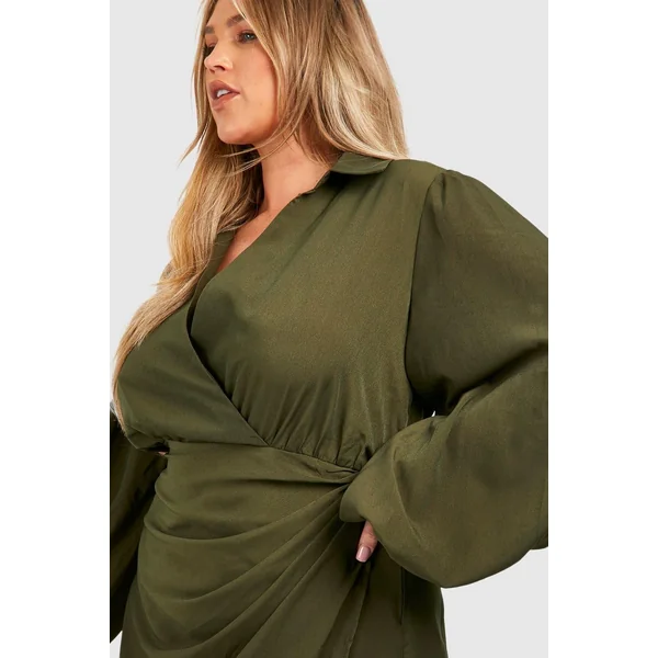 Plus Robe Portefeuille à Manches Blouson