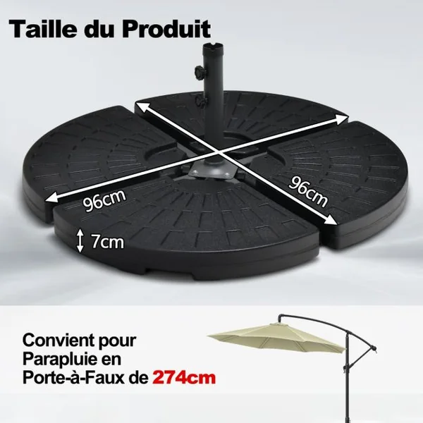 Poids de Lestage pour Parasol Extérieur Base de Parasol en Décalage en Porte-à-faux Robuste pour Patio 4 Pièces 11L