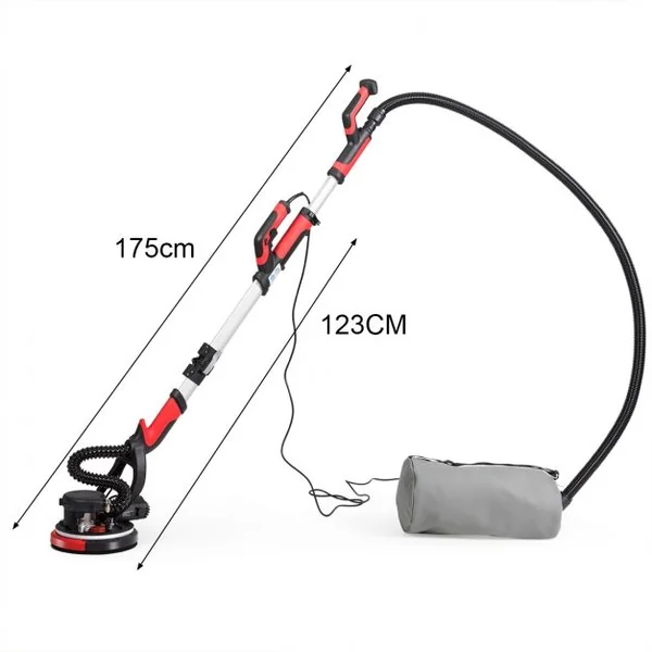 Ponceuse pour Cloison Sèche Electrique 750w Manche Télescopique 123-175cm 6 Papiers de Verre de Ø 225 mm Accessoires