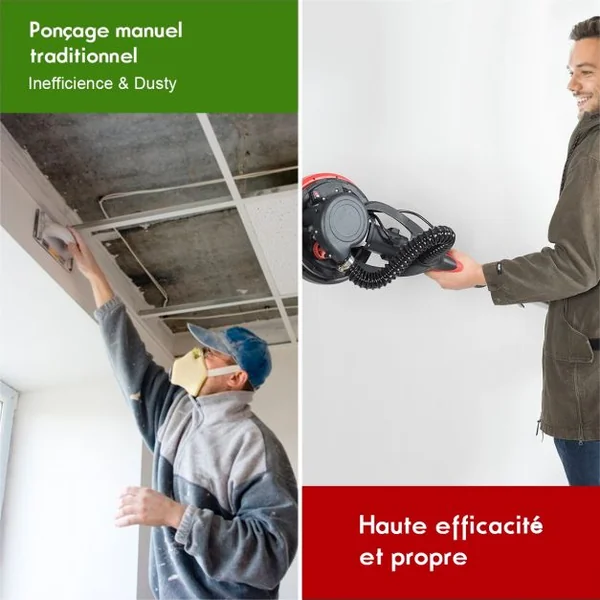 Ponceuse pour Cloison Sèche Electrique 750w Manche Télescopique 123-175cm 6 Papiers de Verre de Ø 225 mm Accessoires