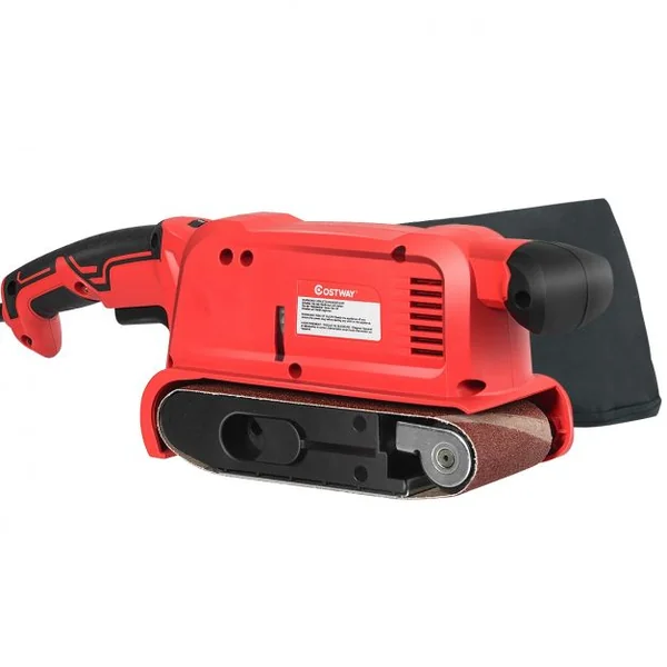 Ponceuse à Bande 800W Sac à Poussière 200-380 Tr/min 2x6 Bandes Abrasives 80 et 120 Grains 6 Vitesses Variables