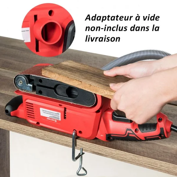 Ponceuse à Bande 800W Sac à Poussière 200-380 Tr/min 2x6 Bandes Abrasives 80 et 120 Grains 6 Vitesses Variables