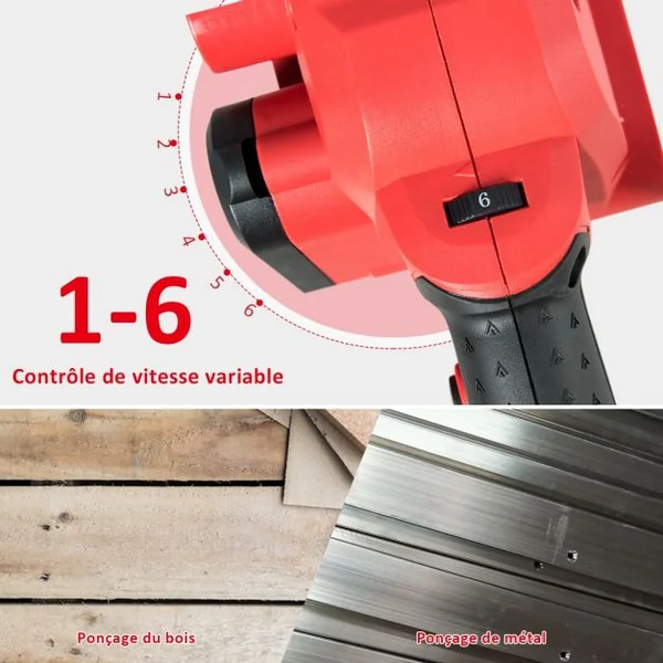 Ponceuse à Bande 800W Sac à Poussière 200-380 Tr/min 2x6 Bandes Abrasives 80 et 120 Grains 6 Vitesses Variables