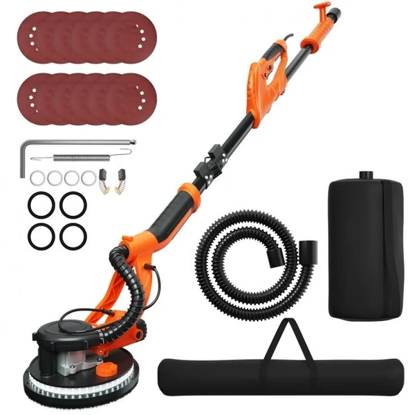 Ponceuse à Plâtre Murale 750W Ø 225mm Aluminium 6 Vitesses Variables Lumières LED Manche Télescopique 12 Disques Abrasifs