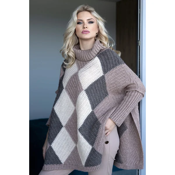 Poncho de grossesse en laine - Marron/Ecru/Vert