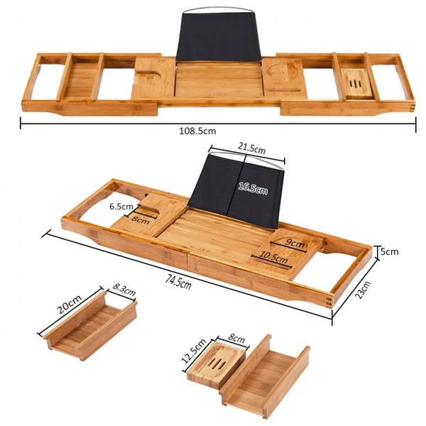Pont de Baignoire Extensible Plateau Baignoire en Bambou 75 - 108,5 x 23 x 5cm