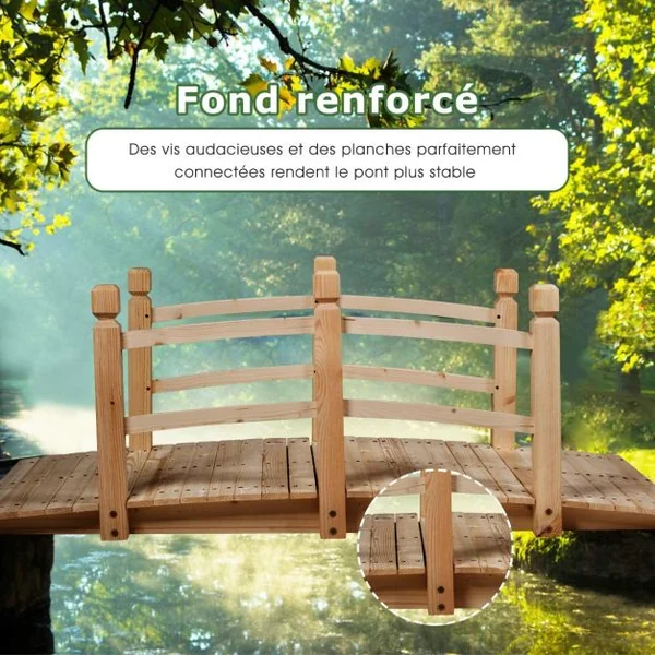 Pont de Jardin Décoration Extérieure Pont de Bassin en Sapin 150 x 67 x 56 cm Chargé Environ 100 kg Brun Clair