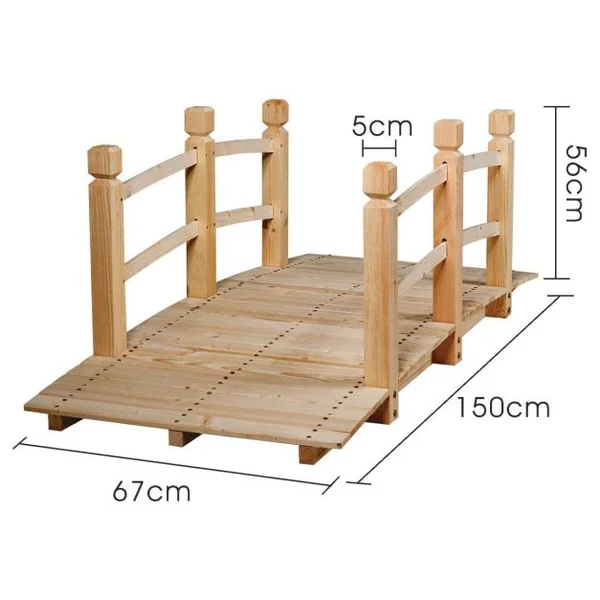 Pont de Jardin Décoration Extérieure Pont de Bassin en Sapin 150 x 67 x 56 cm Chargé Environ 100 kg Brun Clair