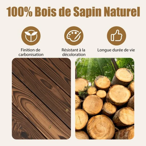 Pont de Jardin en Sapin Carbonisé Charge Maximale 150KG Pont sur Étang avec des Garde-corps de Sécurité Décoration du Jardin